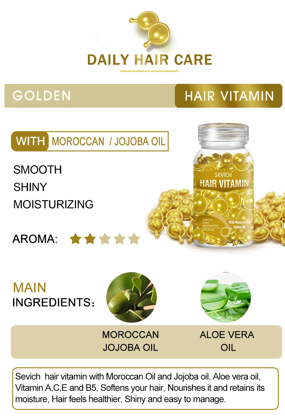 30Pcs Anti Hair Loss Hair Vitamin Capsule Oil Keratin Complex Oil Smooth Silky Hair Serum Hair Mask Repair Frizz Damaged Sevich