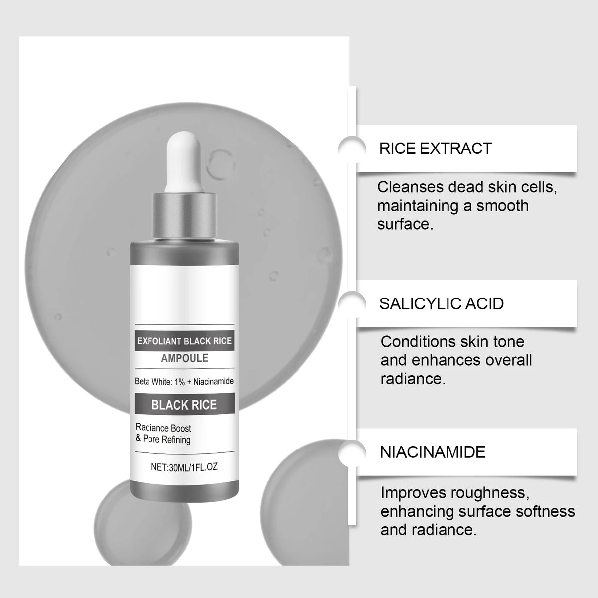 Black Rice Exfoliating Ampoule Serum Gentle Face Body Scrub for Dead Skin Removal Daily Moisturizing Peeling for All Skin Types