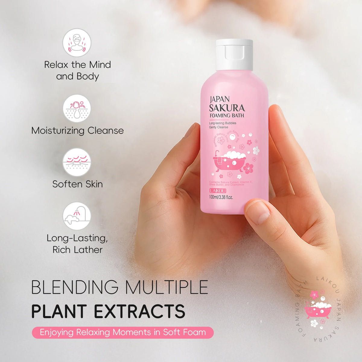 LAIKOU Sakura Foaming Bath Gentle Cleanse Soft Smooth 100ml Japan Bathing Product
