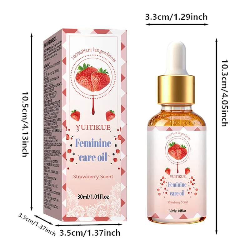 YUITIKUE Strawberry Scent Feminine Care Oil 30ml 100% Natural Plant Extract Gentle Private Area Moisturizing Balancing Body Oil