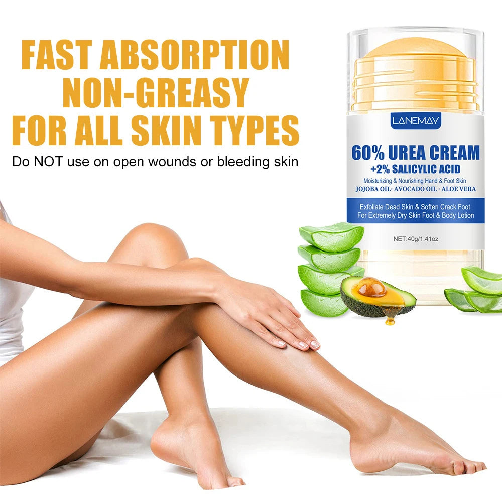 40g Ultra-Hydrating 60% Urea Foot Cream Aloe Vera for Softening Dry Cracked Feet - Gentle Exfoliation Daily Foot Care Solution