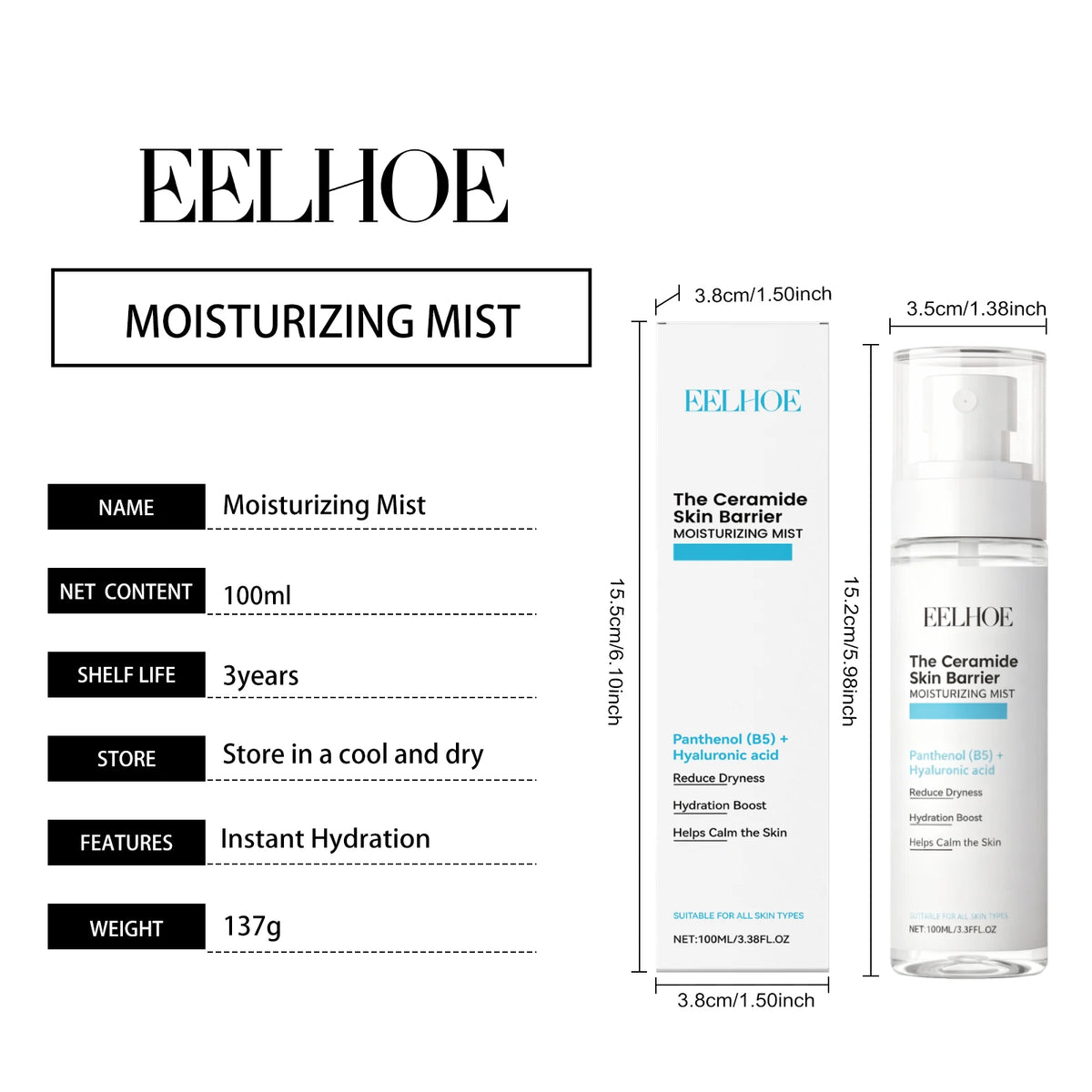 B5 Hyaluronic Acid Toner Spray Firming Smoothing Skin Reduce Redness Soothing PH Balance Hydrating Nourish Brighten Face Toner