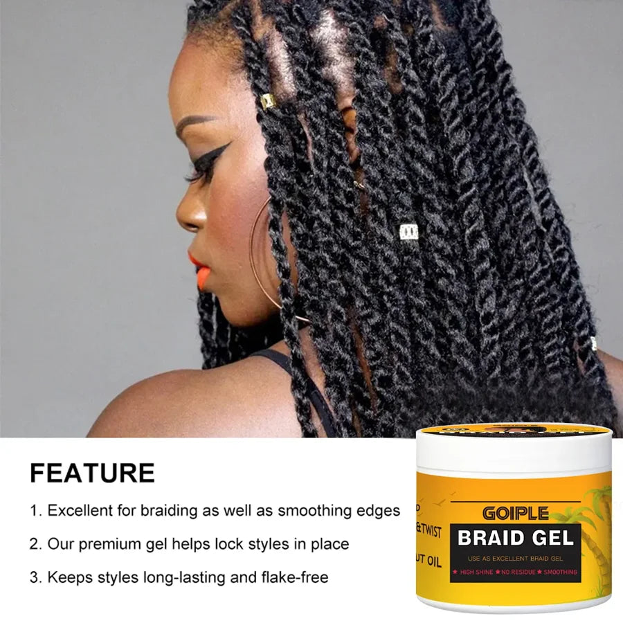 GOIPLE Strong Hold Braid Gel High Shine Cleansing Moisturizing Foaming for Twists & Locs Edges Cornrows Anti-Frizz Braiding Wax