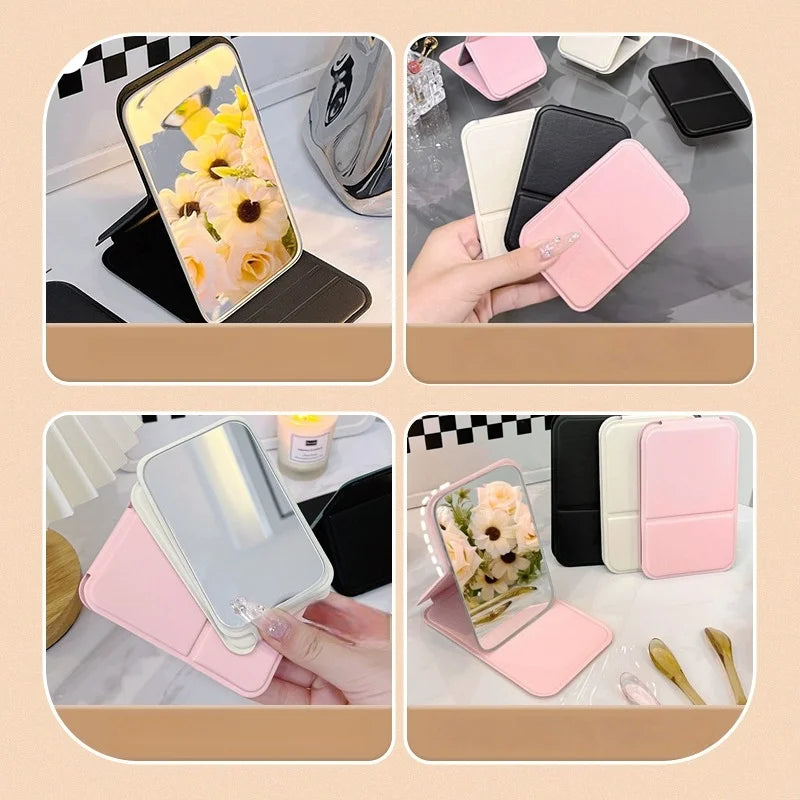 1pc Mirror Makeup Mirror Portable Folding Mirror Girl Makeup Mirror HD Desktop Stand up Mini Portable Small Mirror Travel