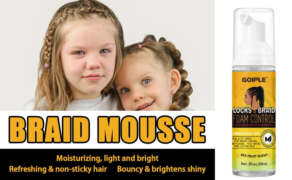 GOIPLE 60ml Braid Mousse for African Women Extra Hold Control Gel for Braiding Twist Locs High Shiny Moisturize Styling Products