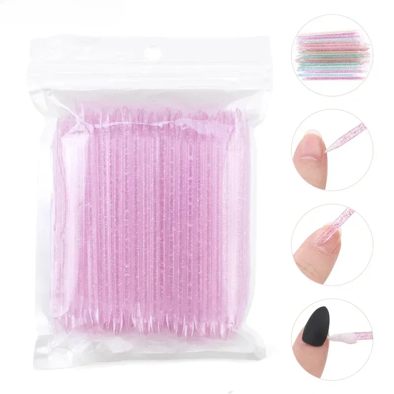 50/100pcs Reusable Double-Ended Cuticle Pusher – Crystal Nail Art Tool for Manicure & Pedicure