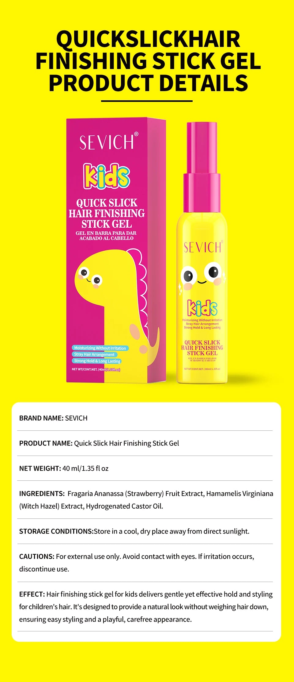 SEVICH Kids Hair Styling Gel Children Broken Hair Arrangement Cream Anti-frizz Braiding Gel Hair Wax Stick Hair Finishing Care