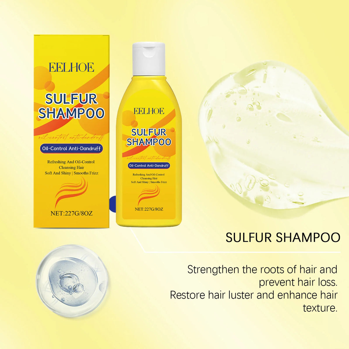 EELHOE Sulfur Shampoo Strengthen Roots Oil Control Fluffy Hair Moisturizing Mild Formula Itch Deeply Clean The Scalp 227g