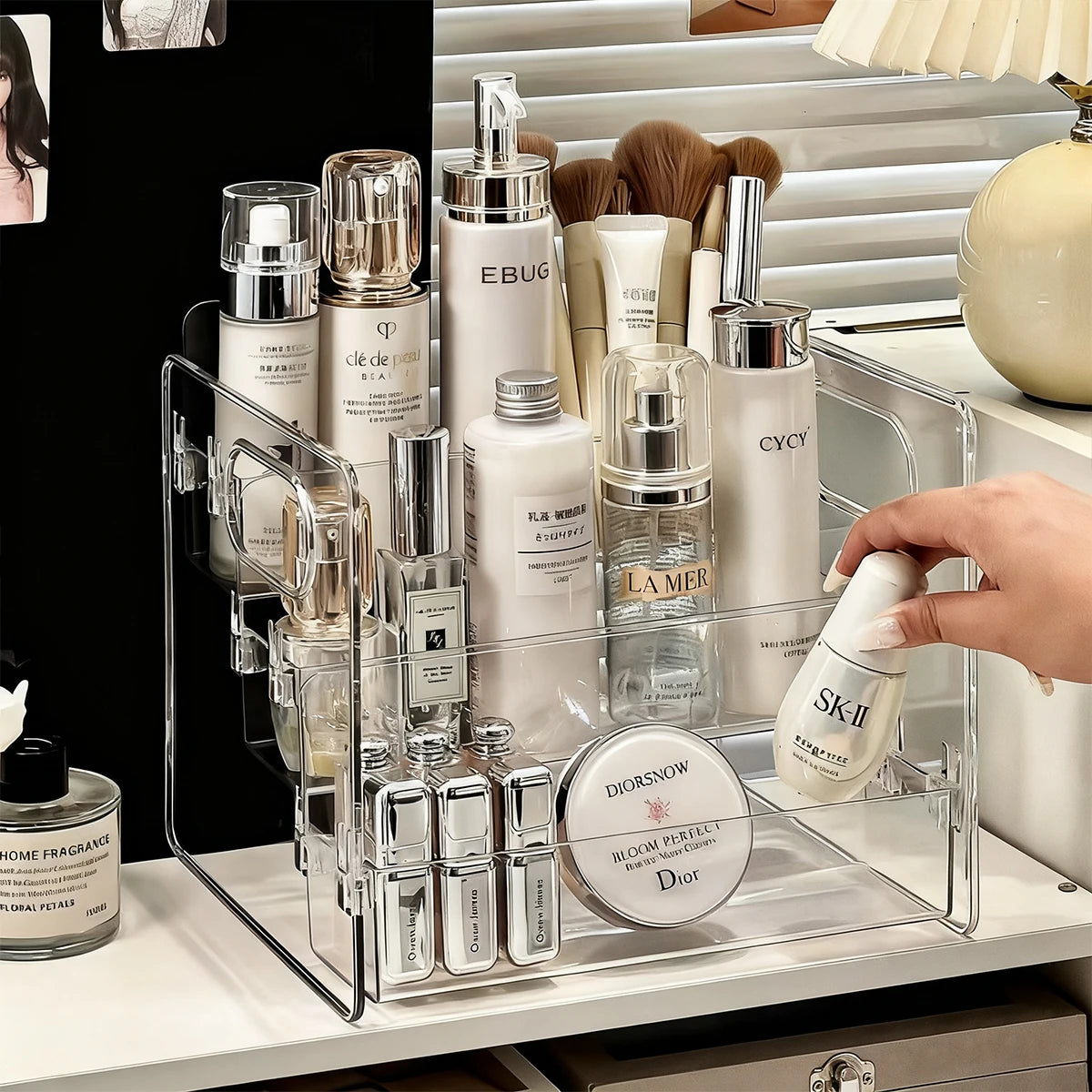 HOMEFISH Transparent Portable Compartment Cosmetic Storage Box Desktop Dresser Large Capacity Skin Care Perfume Display Rack
