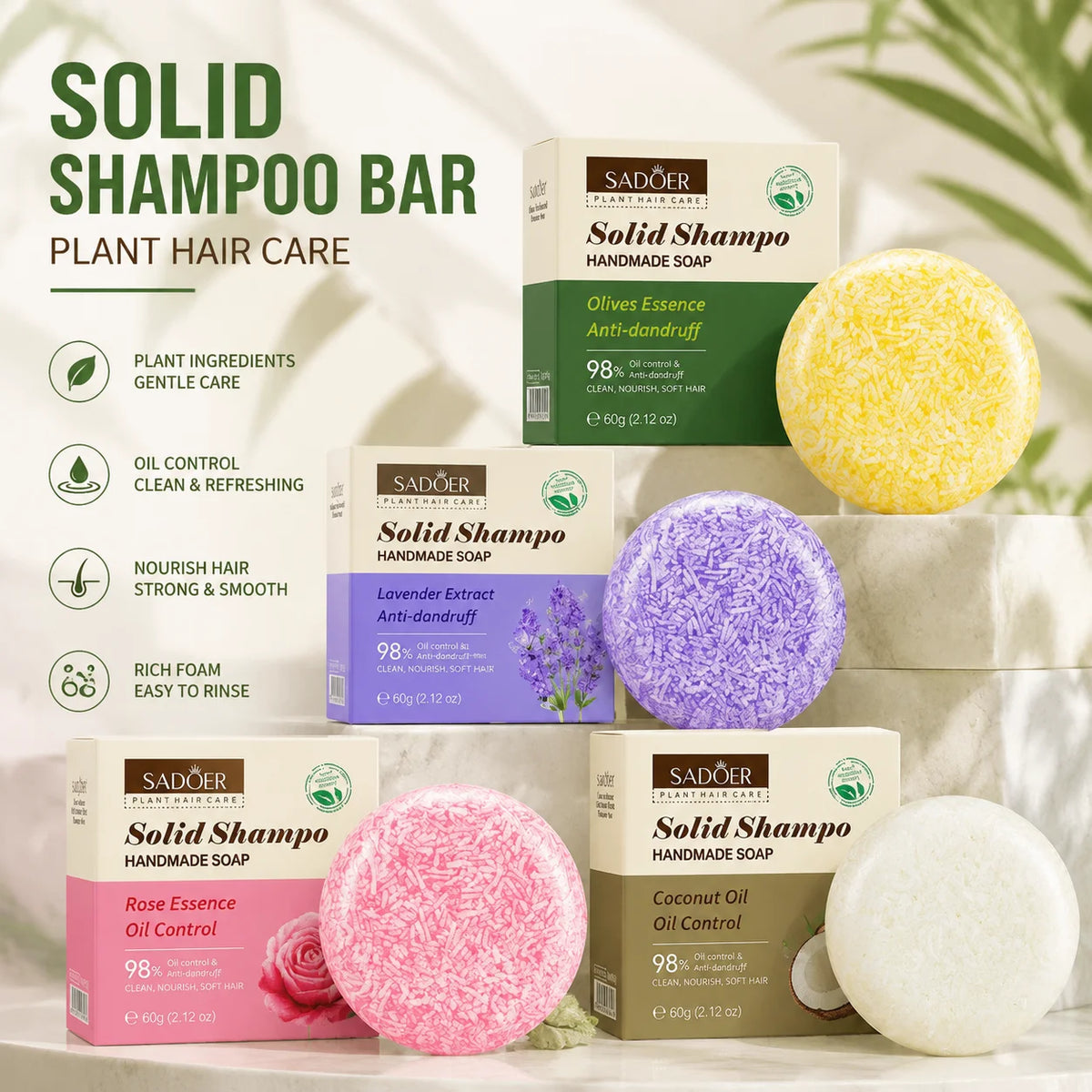 Solid Shampoo Bar Organic Plant Hair Care Soap Anti Dandruff Oil Control Nourishing Natural Handmade Shampoo Soap 60g