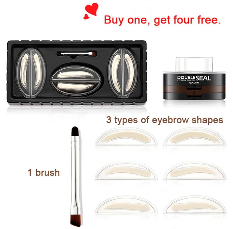 Double Seal Eyebrow Stamp Powder Kit Natural Brow Shaping Stencil Waterproof Long Lasting Brow Enhancer Makeup Tool for Women