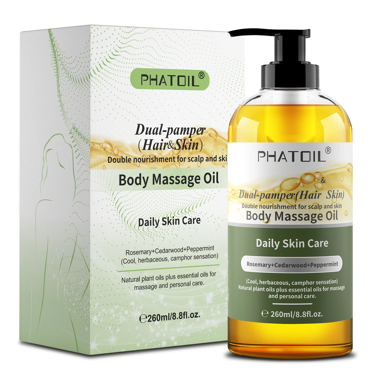PHATOIL 260ml Body Oil-Deeply Moisturizing & Soothing Massage Oil with Long-Lasting Fragrance Vanilla Ginger Rosemary Body Oils