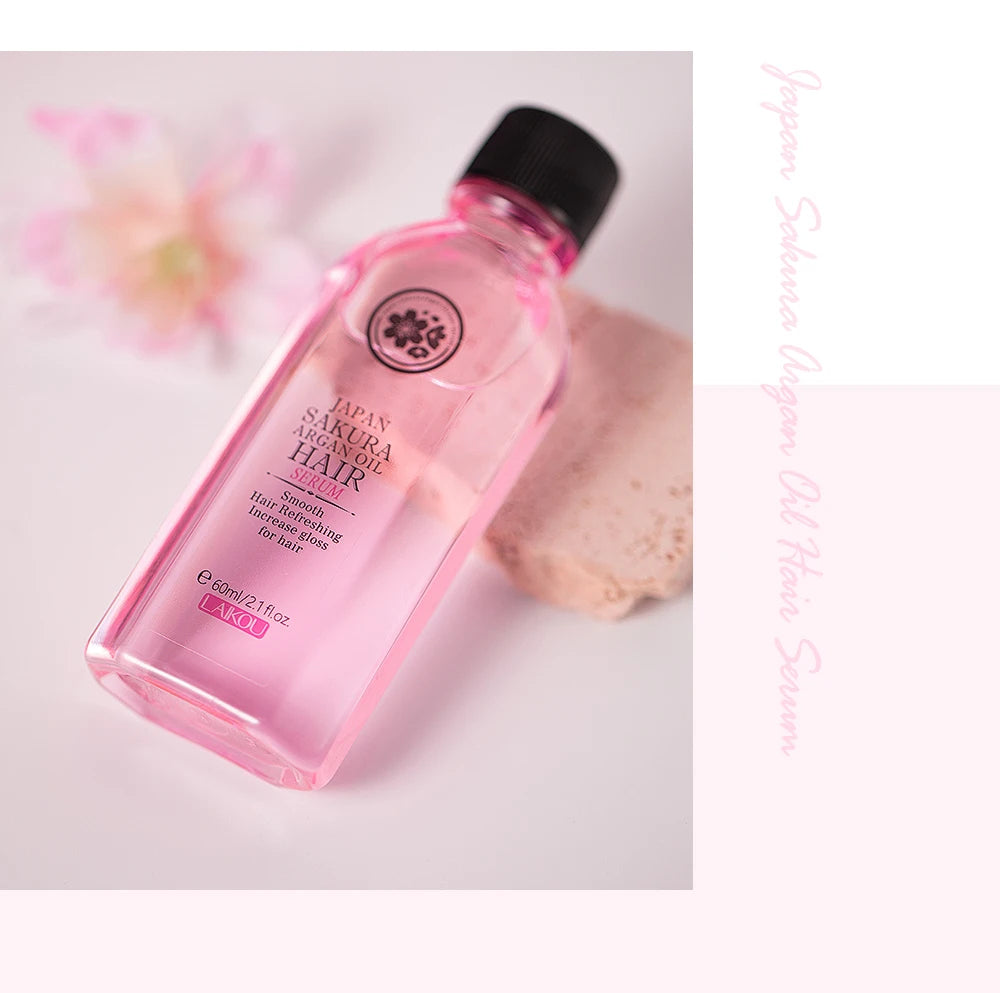 LAIKOU Japan Sakura Argan Hair Serum Nourishing Repair Split Ends Hair Essence (60ml/100ml)
