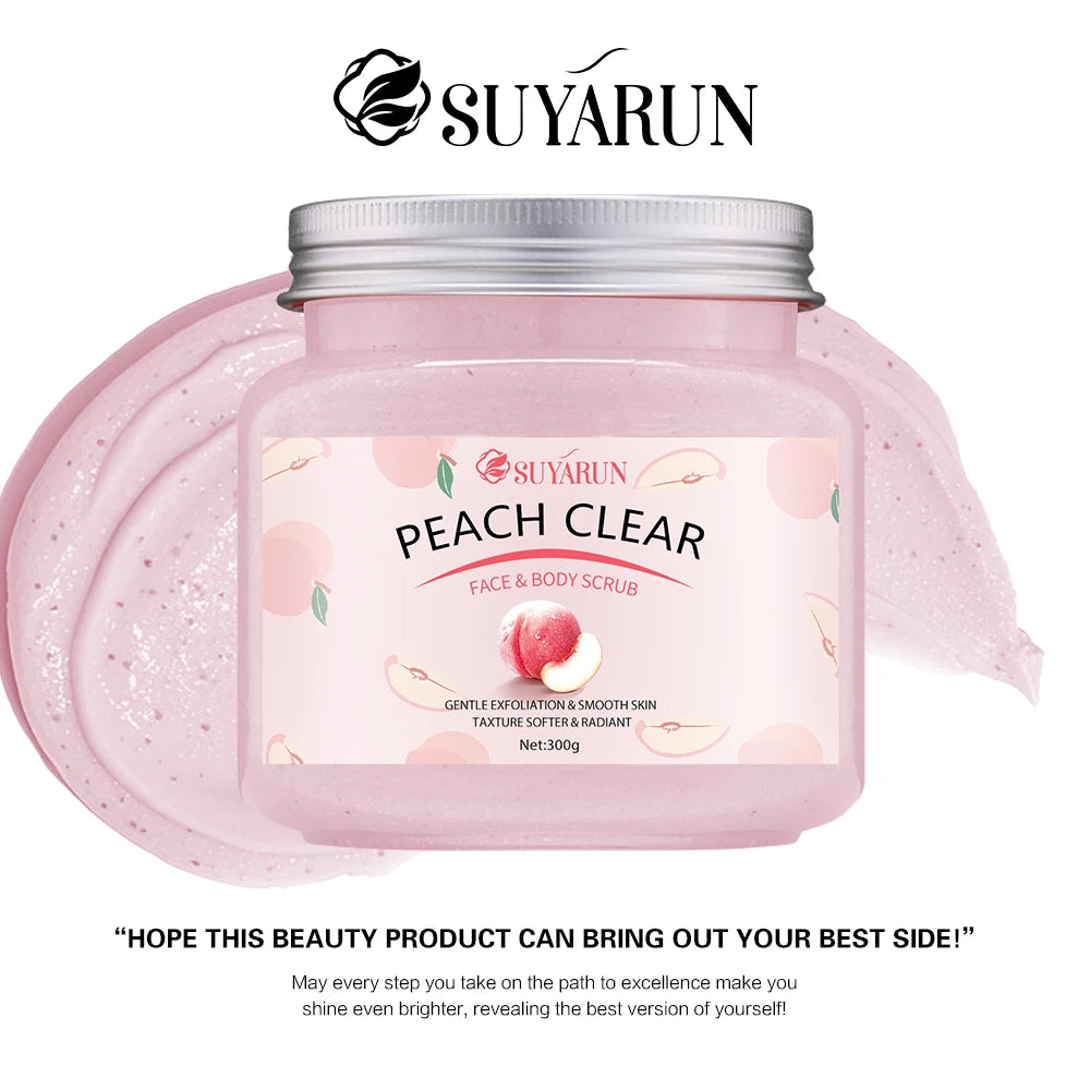 SUYARUN Peach Sugar Scrub Exfoliator - Moisturizing Body Polish with Shea Butter, Natural Exfoliator for Smooth Skin, 300g.