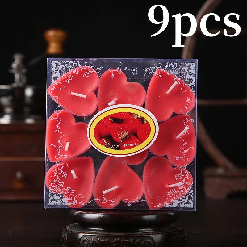 9pcs Heart-shaped Scented Tea Candles Valentine's Day Romantic Love Candle Proposals Wedding Anniversary Decorative Candle