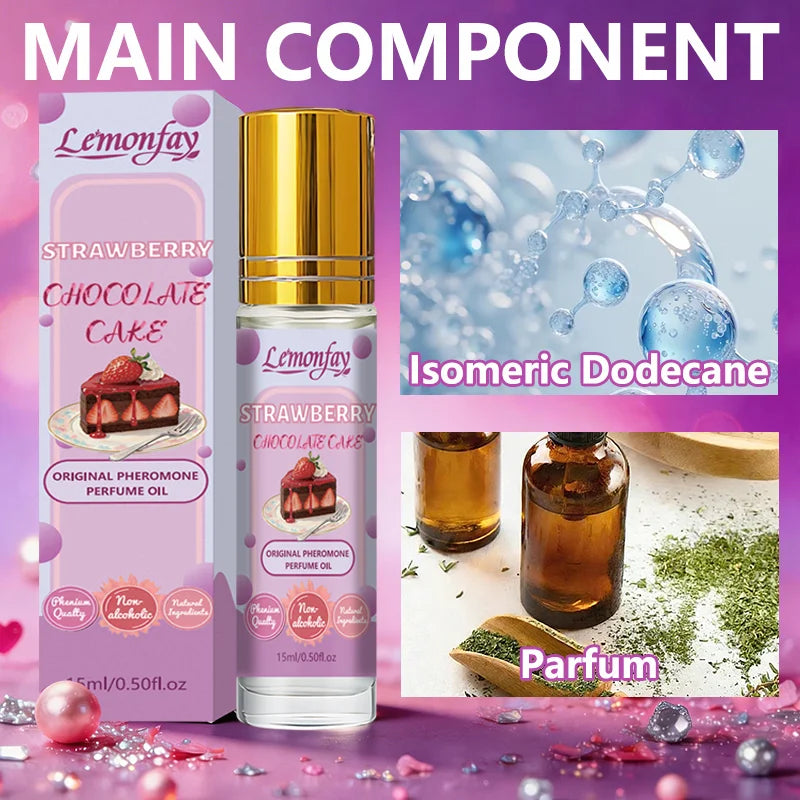 Lemonfay Strawberry Chocolate Cake Pheromone Perfume Oil | Non-Alcoholic Portable Roll-On | Long Lasting Sweet Scent 15ml