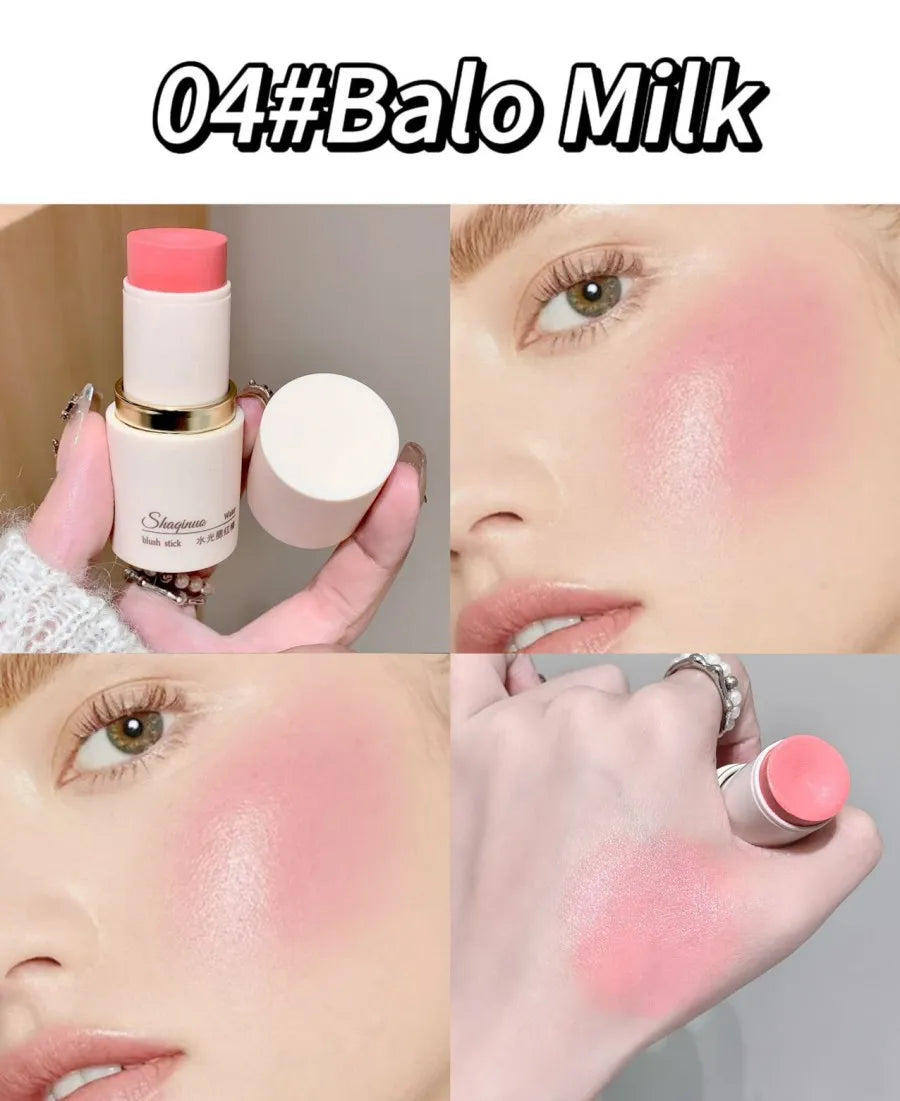 SHAQINUO Cream Blush Stick - Watery Glow, Long-Lasting, Natural Tint, Korean-Style Cheek Makeup for Fresh Look