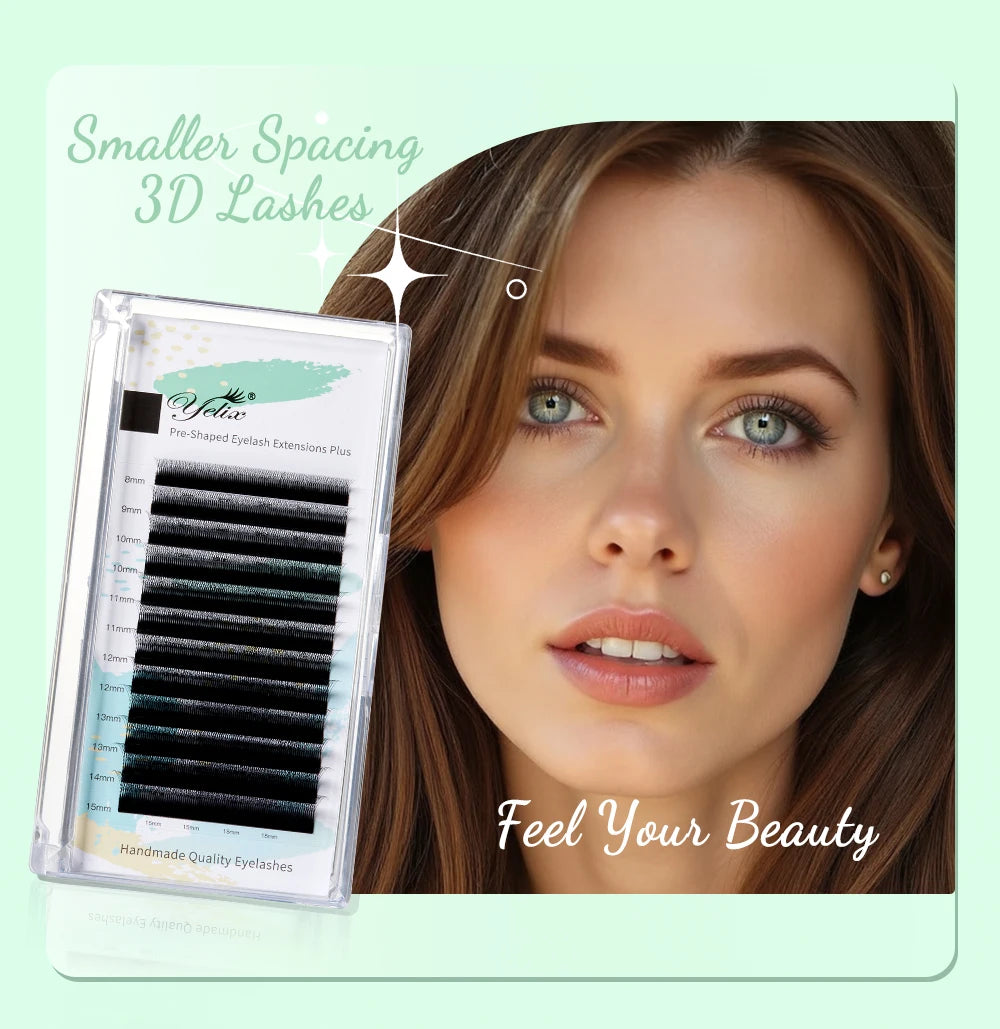 Yelix 3D Lashes Smaller Spacing 3D W Shape Eyelash Extension Premade Volume Fan Lashes Natural Soft Narrow 3D W Lashes