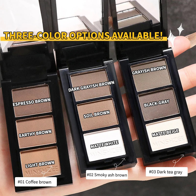 3-Color Eyebrow Powder Palette Cosmetic Eye Brow Enhancer Eye Shadow Eyeliner Contour All In One Makeup With Brush Mirror Box