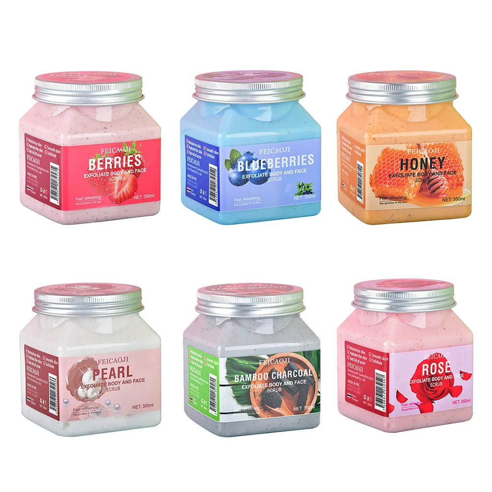 350ml Big Bottle Body Skin Scrub Deep Cleansing Face Exfoliating Hydrating Scrub Fruit Scented Mud Exfoliating Gel Body Lotion