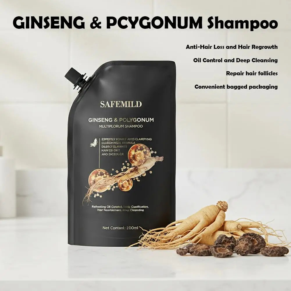 Black Ganoderma Polygonum Multiflorum Shampoo Ginseng Herbal Repair Nourish Hair Soft Smooth Moisturize Scalp Care 100ml/300ml