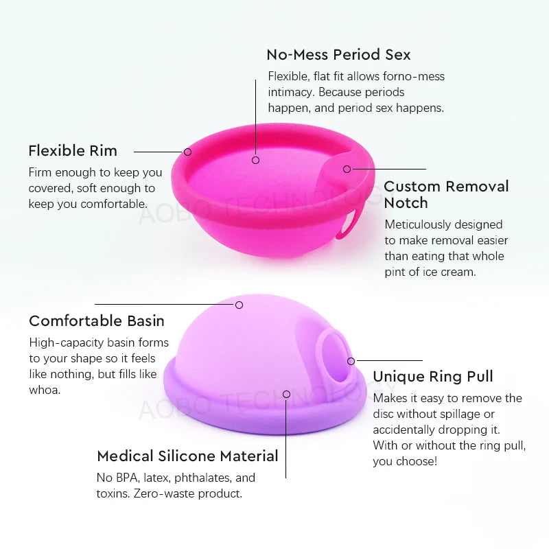 Feminy Menstrual Disc With Applicator Sterilizer Cup Medical Silicone Disco Coletor Menstrual Bowls Mini Period Cup Box