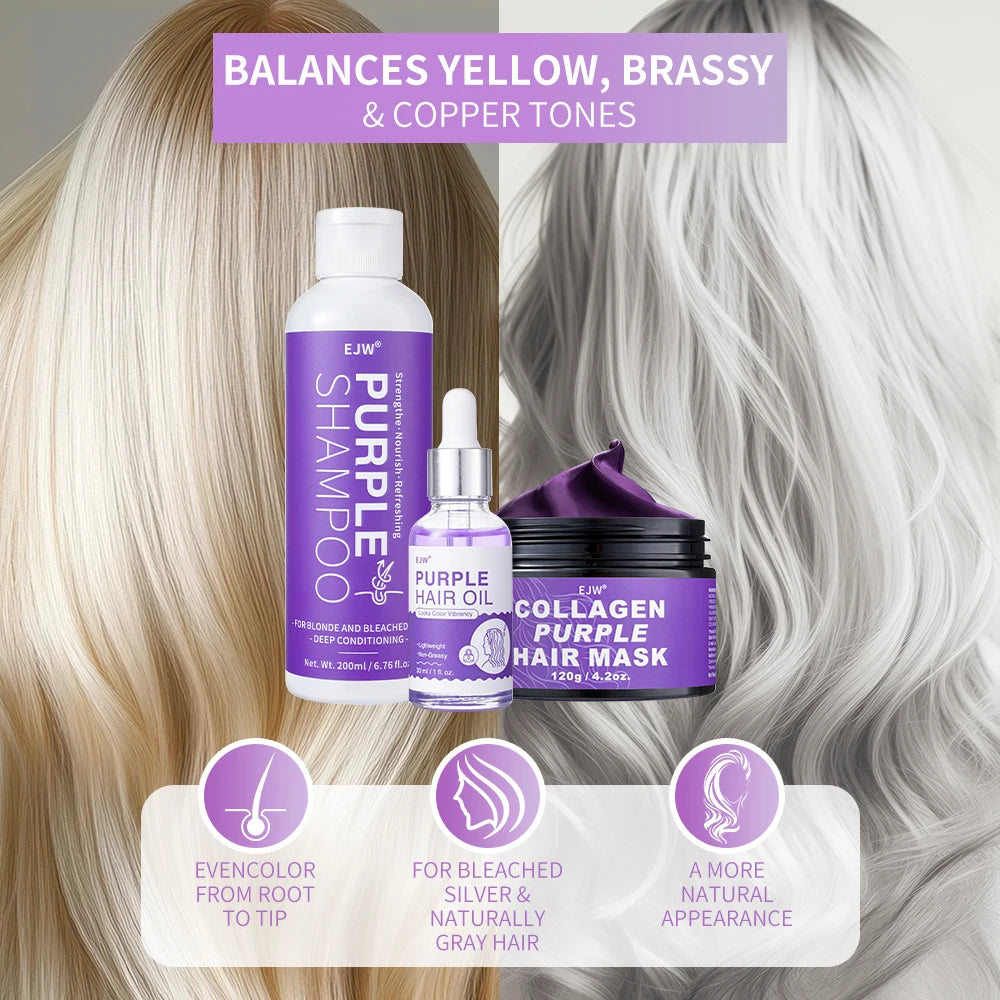 EJW Purple Shampoo & Conditioner Set, Purple Color Depositing Shampoo for Blondes,Bleached & Grey Hair,Enhances Shine & Brightn