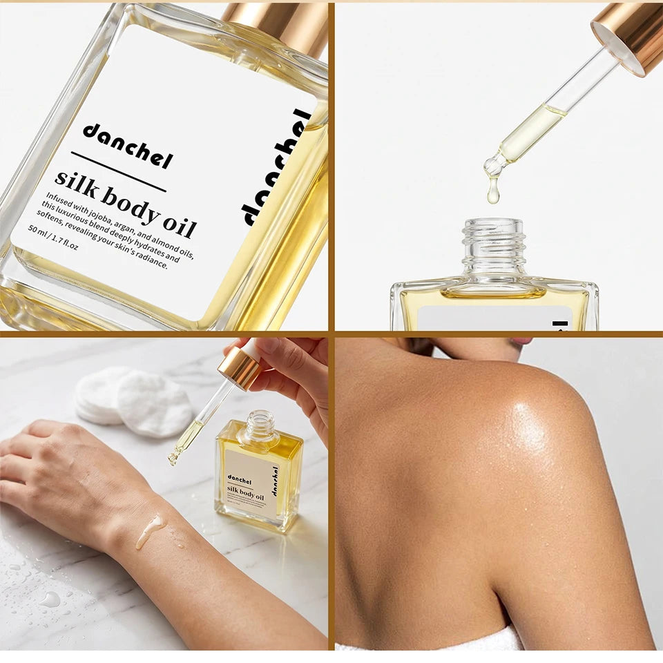 Silk Body Oil Women Firming Anti Aging Moisture Crepey Hydrate After Shower Scented Organic Premium Blend Body Care