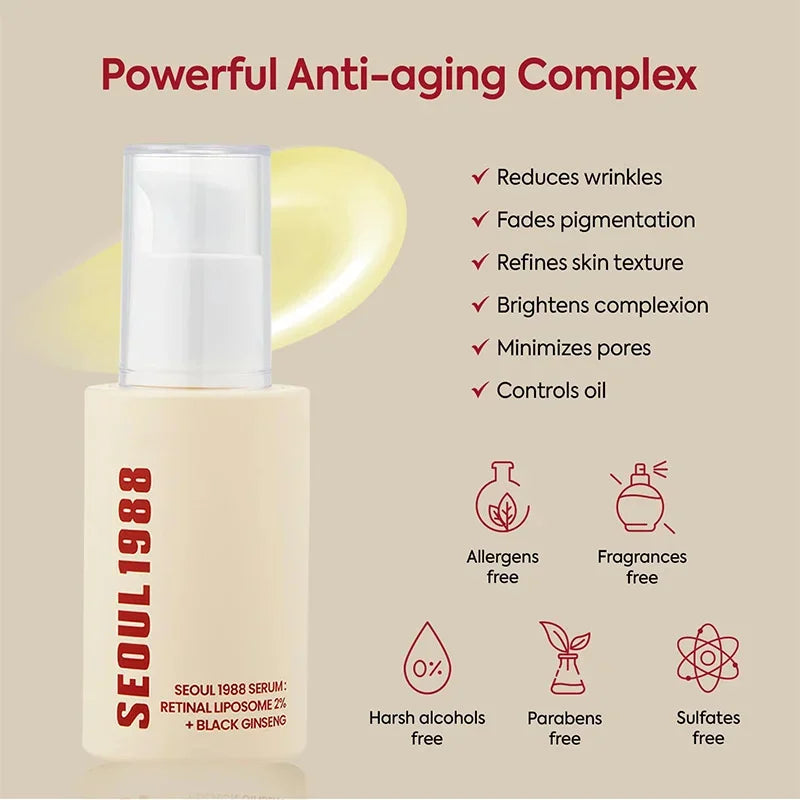 Korean 1988 Retinol Face Care Serum Black Ginseng Niacinamide 2% Acid Moisturizing Firming Cream Anti Aging Wrinkle Skin Care