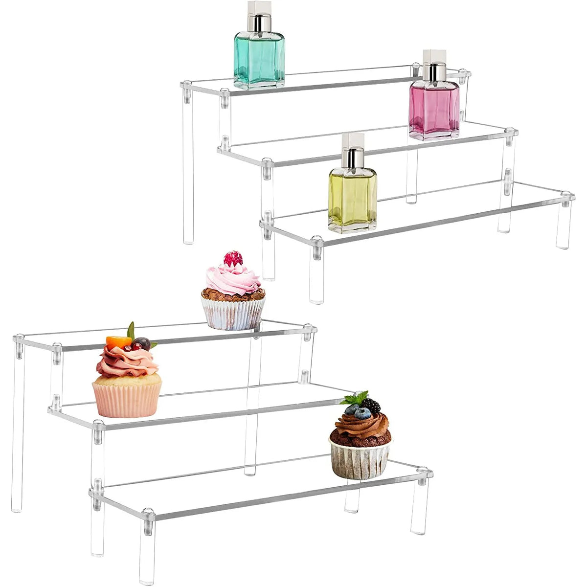 Acrylic Riser Display Shelf,3 Tier Display Stand for Amiibo Funko POP Figures,Cupcake Perfume Organizer Makeup Collection Doll