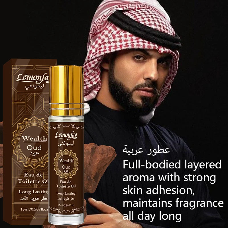 LEMONFAY Wealth Oud Roll On Perfume Oil 15ml Arabic Oud Scent Long Lasting Portable Travel Unisex Fragrance Oil