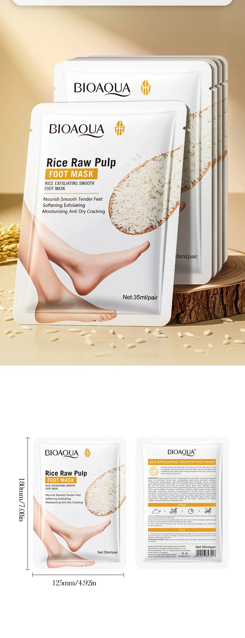BIOAQUA White Rice Foot Mask Anti Wrinkle Moisturizing Foot Peeling Mask Exfoliating Feet Spa Pedicure Exfoliant Feet Skin Care