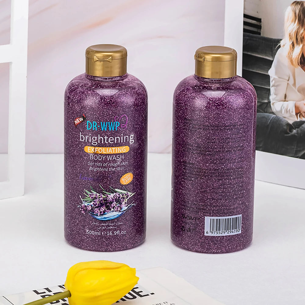 Rose Lavender Kojic Acid AHA Shower Gel Deep Cleansing Brighten Skin Scrub Body Wash Exfoliator Body Care Fragrance Skincare