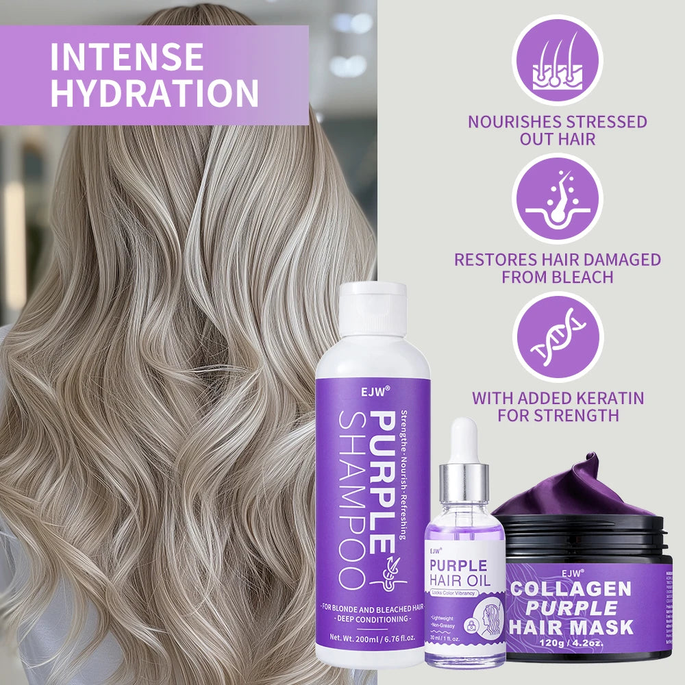 EJW Purple Shampoo & Conditioner Set, Purple Color Depositing Shampoo for Blondes,Bleached & Grey Hair,Enhances Shine & Brightn