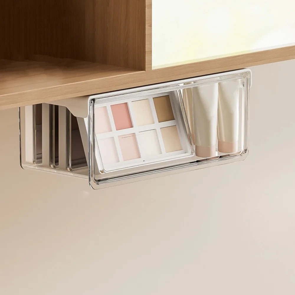 Plastic Drawer Style Storage Box Self Adhesive Large Capacity Makeup Storage Container Transparent Space Saving