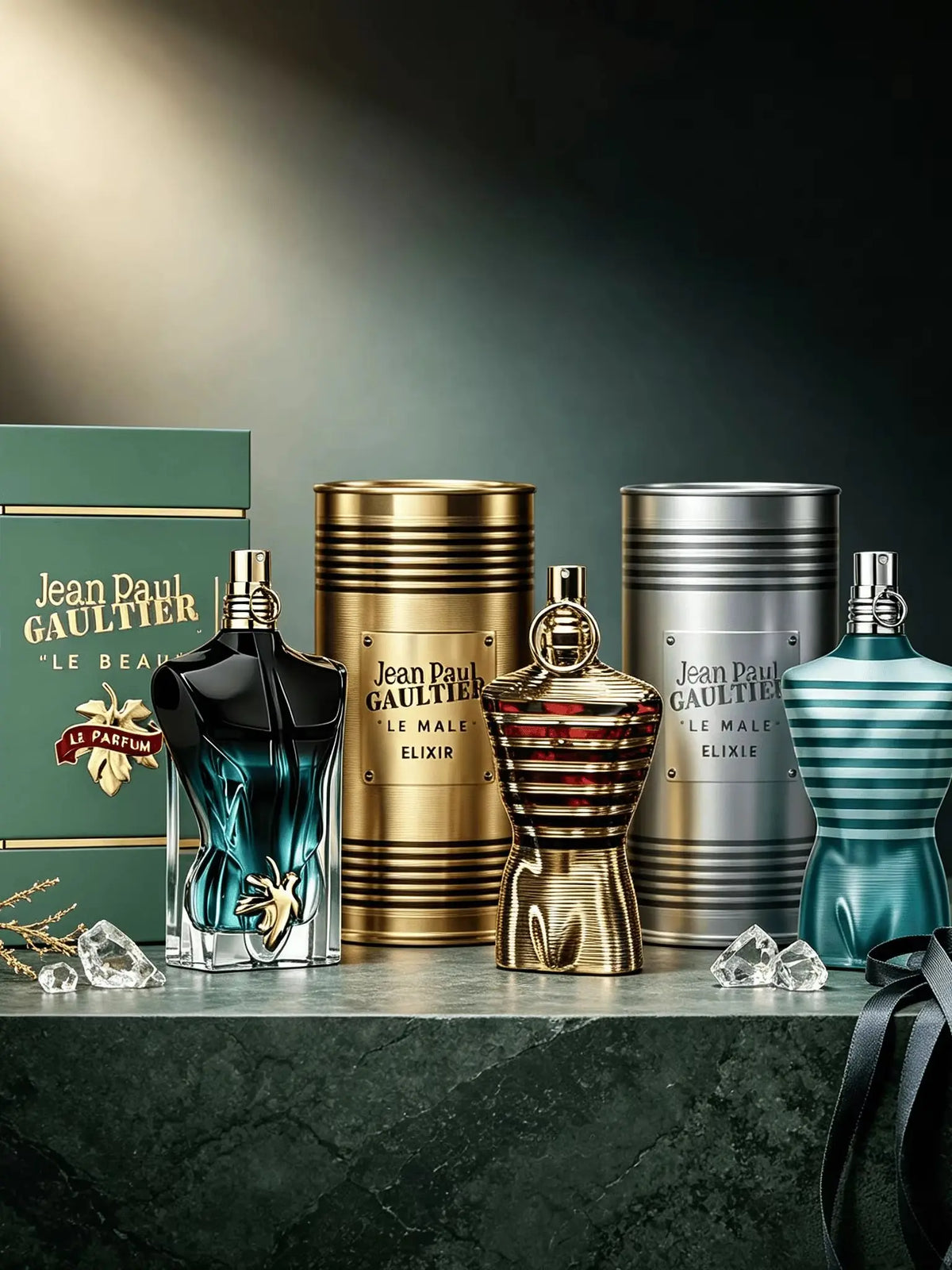 Jean Paul Gaultier 4 Styles Men Perfume Collection Set Le Male Le Parfum Le Beau Le Parfum Original Le Male Eau De Parfum Natural Spray Long Lasting Woody Scent Iconic Torso Shaped Bottle Luxury Metal Cylindrical Gift Can For