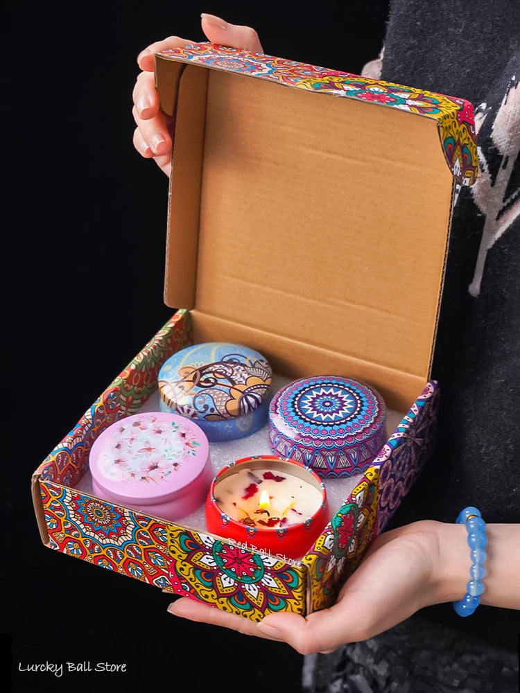 4Pcs/Box Scented Candle Set Gift Islamic Arabian Patterns Fragrance Candle Jar DIY Smokeless Couples Romantic Incense Candles