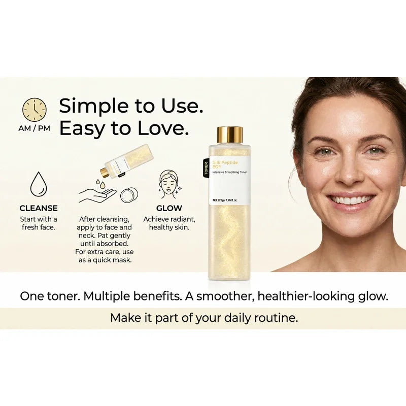 Silk Peptide EGF Facial Toner Gold Particle Smoothing Essence Water Deep Hydration Moisturizing Face Liquid Daily Korea Skincare