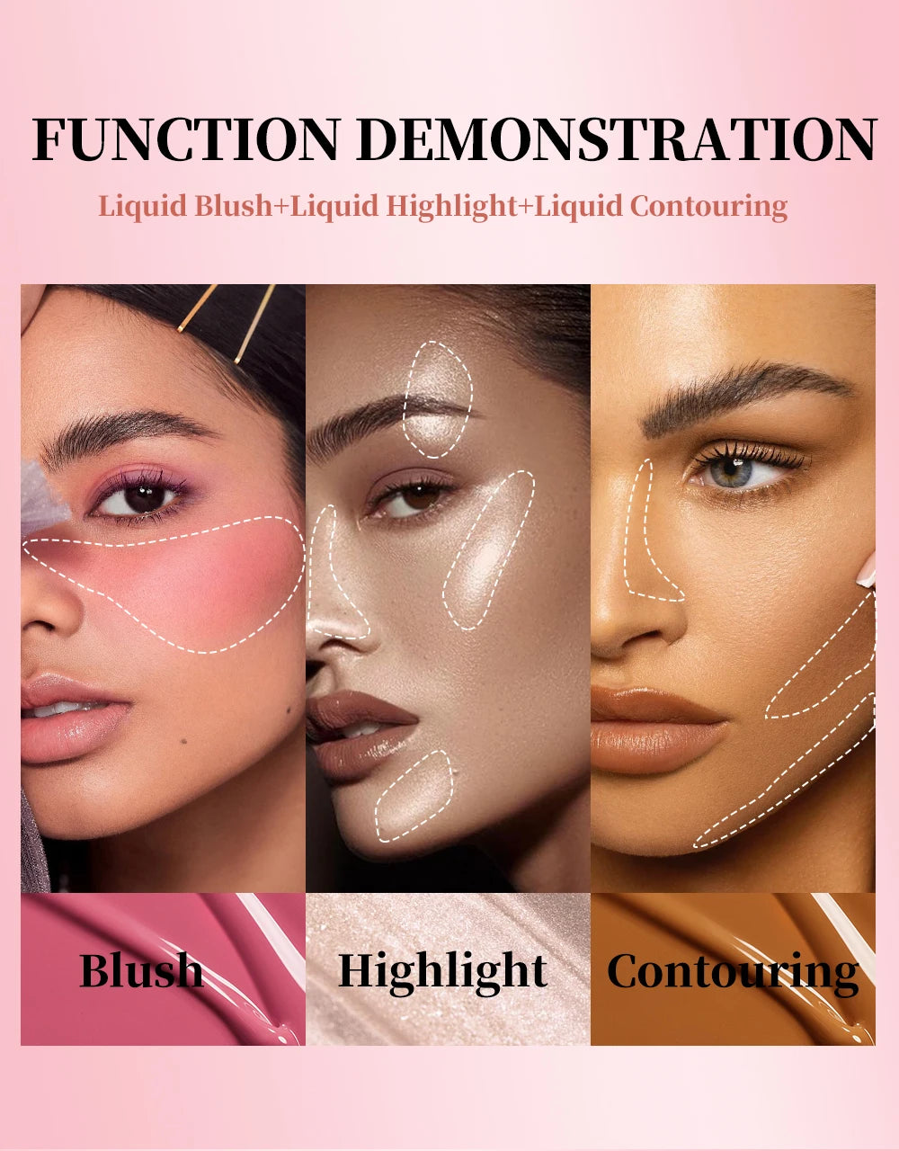 QIBEST Matte Face Liquid Blusher Smooth Cheek Eye Blush Highlighter Multi-Use Stick Rouge Lasting Liquid Contour Bronzer Makeup