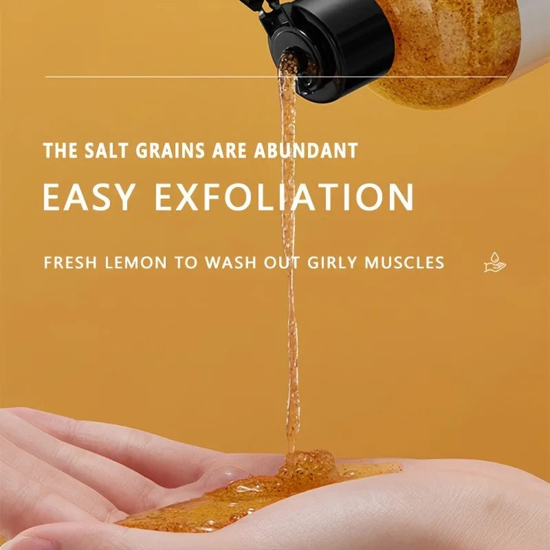 300ml Lemon Scrub Shower Gel, Alcohol-Free, Non-Greasy, Formaldehyde-Free, Rich in Citric Acid, Vitamin E, and Hyaluronic Acid, Suitable for All Light Beige Skin Types, with a Fresh Scent, Featuring Moisturizing, Nourishing,