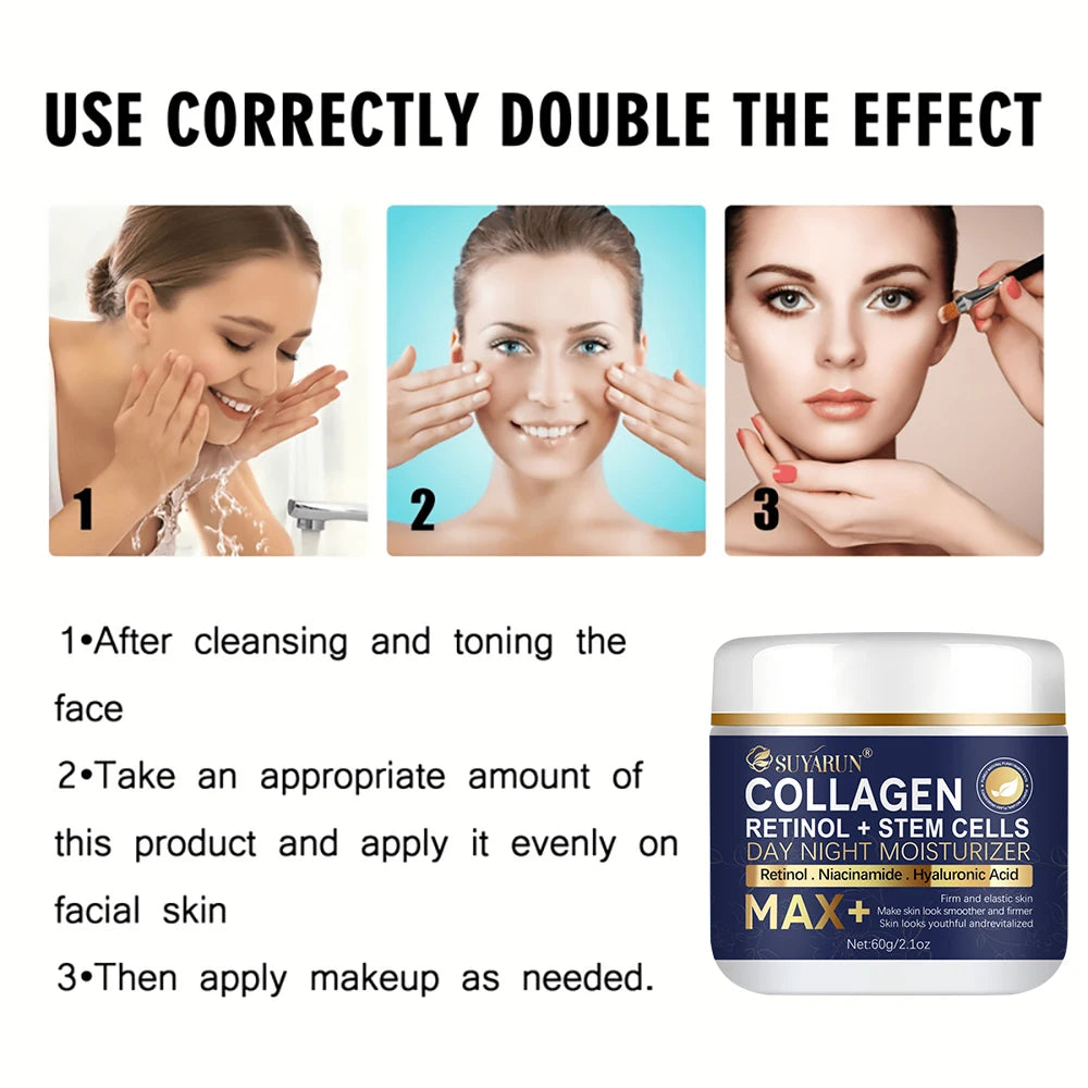 SUYARUN Anti-Aging Retinol Collagen Stem Cell Face Cream - Firming Hydrating Moisturizer Reduces Wrinkles & Fine Lines, All Skin