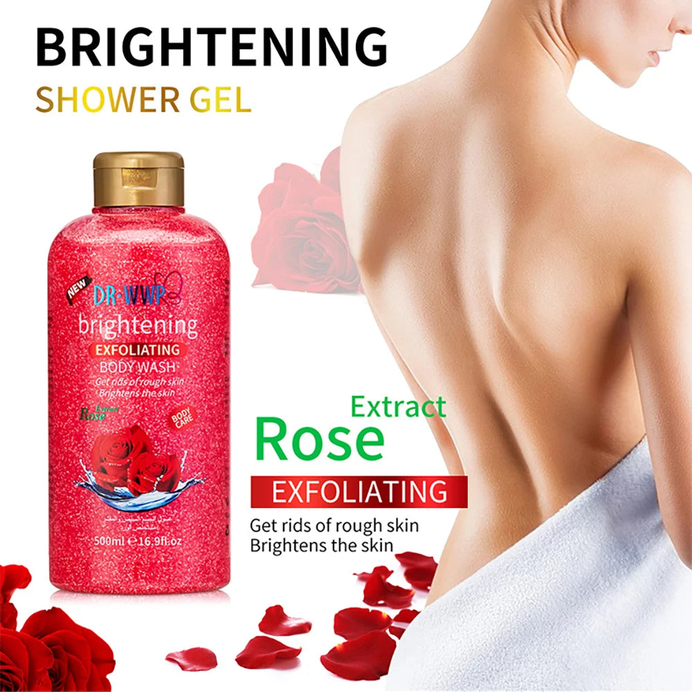 Rose Lavender Kojic Acid AHA Shower Gel Deep Cleansing Brighten Skin Scrub Body Wash Exfoliator Body Care Fragrance Skincare