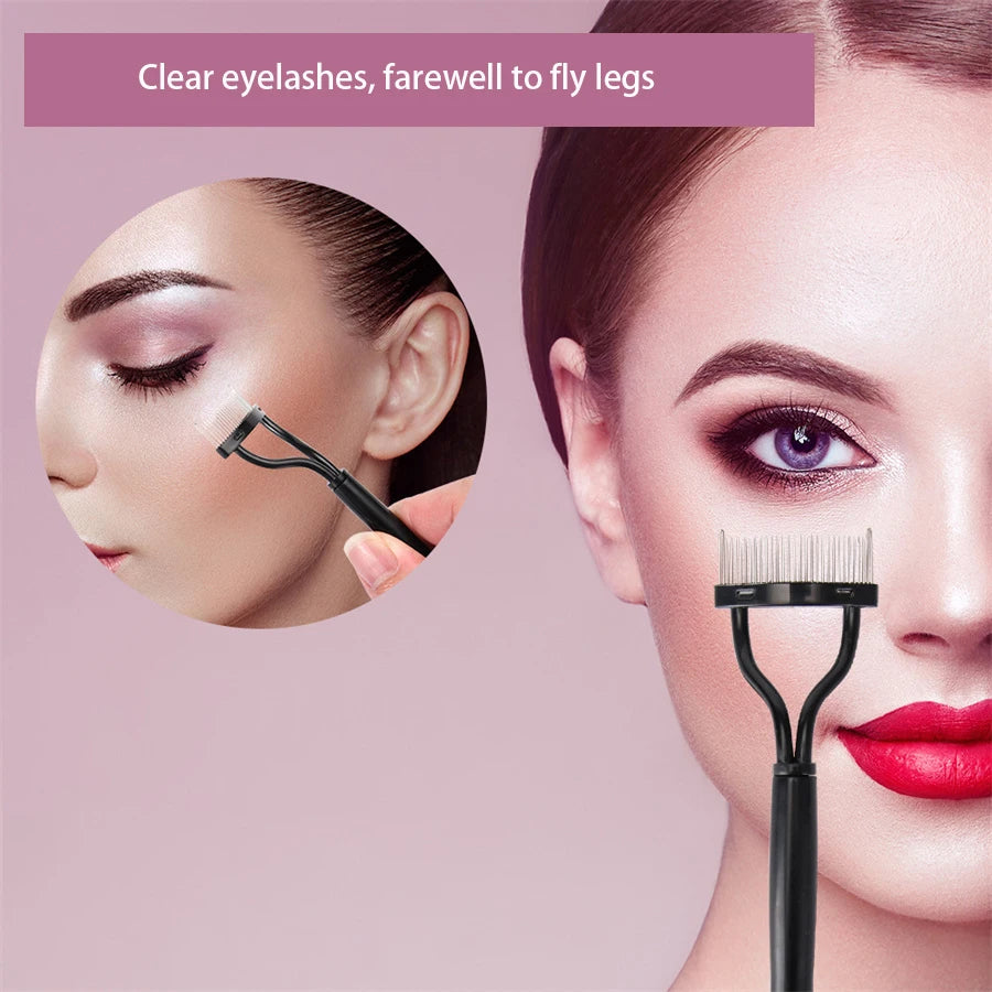 Dual Color Handle Curling Eyelash Clip Artificial Eyelash Assistant Eyebrow Trimmer Steel Needle Portable