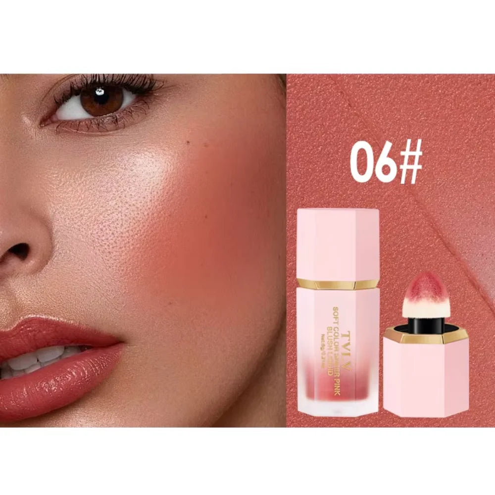 TVLV Velvet Liquid Blush Matte Sponge Head Blusher Natural Lasting Brighten Facial Contour Blush Tint Makeup
