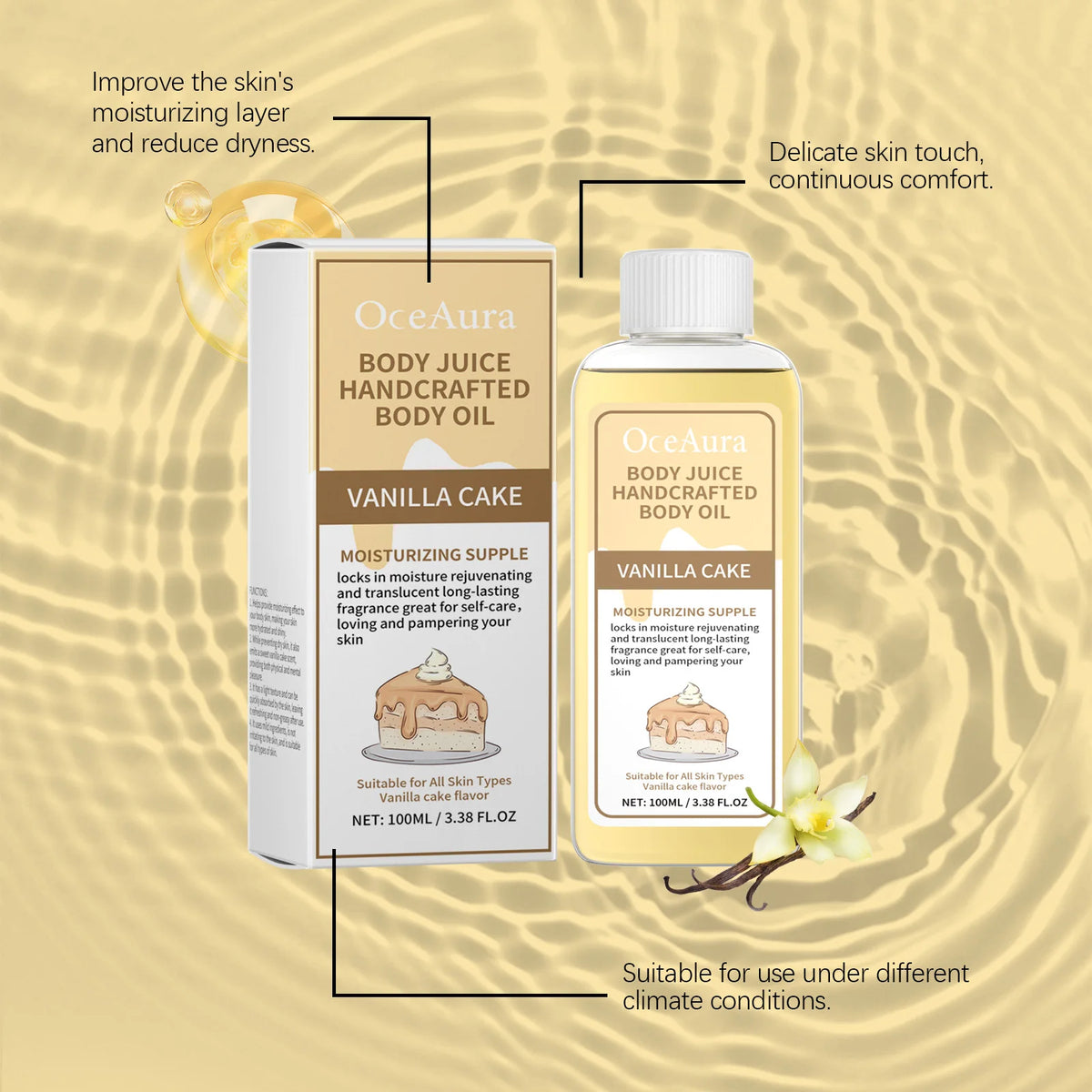 OceAura Vanilla Scented Body Oil Long Lasting Fragrance Moisturizing Skin Rejuvenation Coconut Oil Strawberry Body Massage Oil