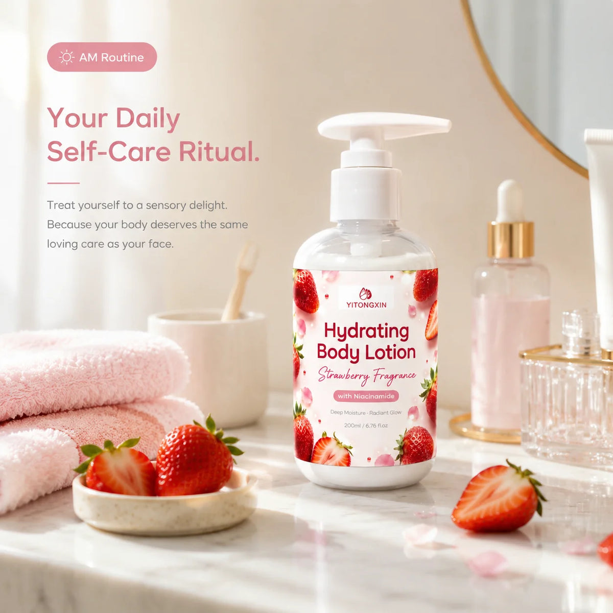 Strawberry Fragrance Body Lotion with Niacinamide, Deep Hydration & Softens Rough Keratin for Glowing Skin 200ml