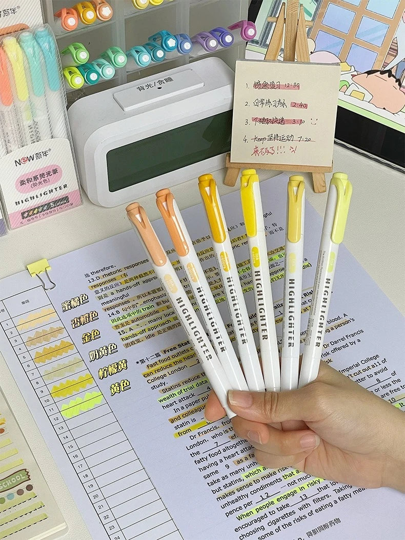 5/15PC Fluorescent Pen Set Student Marking Stroke Key Marking Pen High Beauty Color Handbook Pen Batch