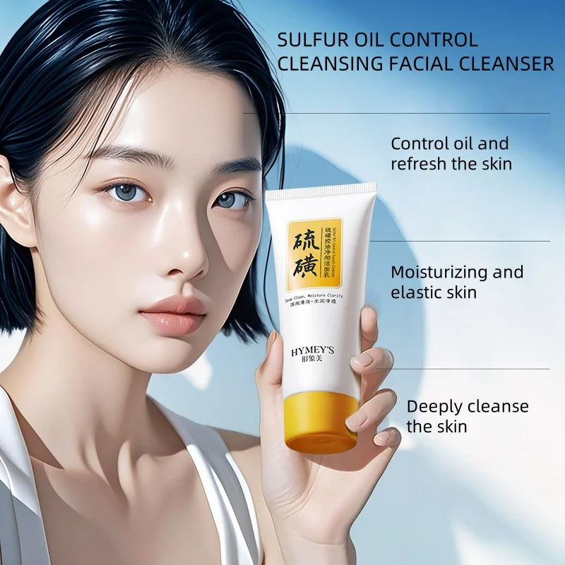 100g Sulfur Oil Control Cleansing Milk, Containing Sulfur, Hydrolyzed Wheat Protein, Purslane Extract, Deeply Cleanses and Moisturizes, Removes Deep-Seated Facial Impurities, Controls Oil, and Improves Dry Skin