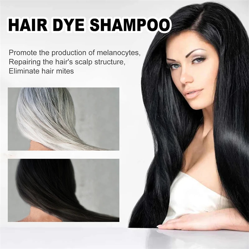 2pcs Black Hair Colouring Shampoo Natural Herbal Essence 3 in 1 Colouring Shampoo Clean Dandruff Removing for Covering White