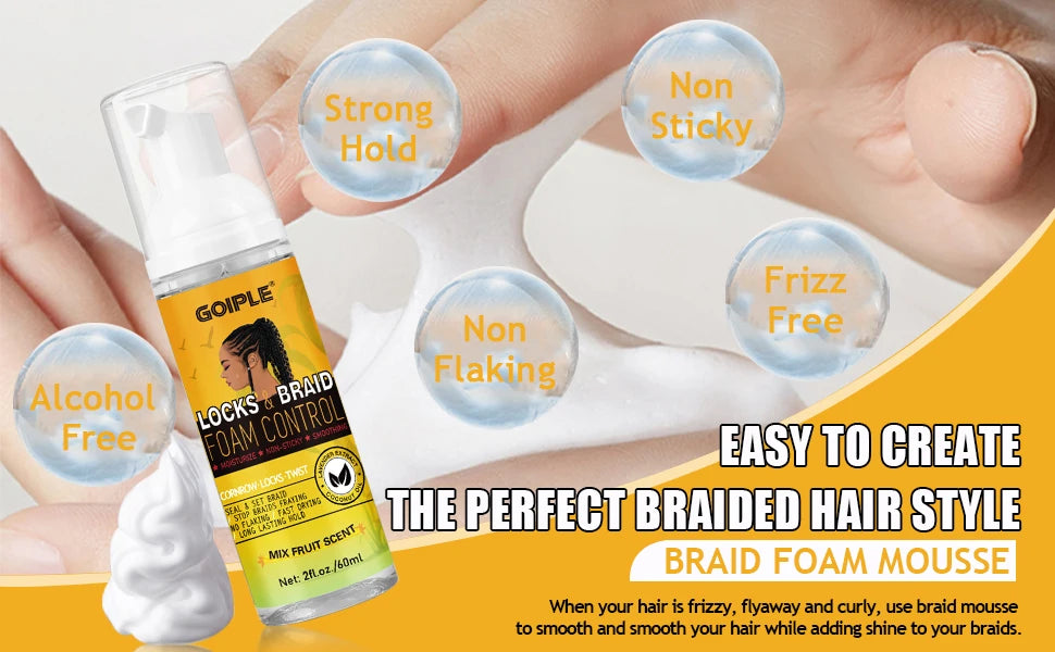 GOIPLE 60ml Braid Mousse for African Women Extra Hold Control Gel for Braiding Twist Locs High Shiny Moisturize Styling Products